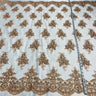 1 Yard Exquisite Beaded and Corded Lace Fabric Embroidered on Polyester Net Mesh