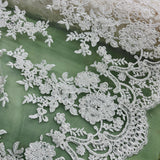 Beaded & Corded Bridal Lace Fabric - Embroidered, 100% Polyester Net Mesh, 53" Width (1 Yard)