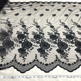 1 Yard Silver Beaded Embroidered Lace Fabric on Polyester Net Mesh for Bridal and Evening Couture – 52"