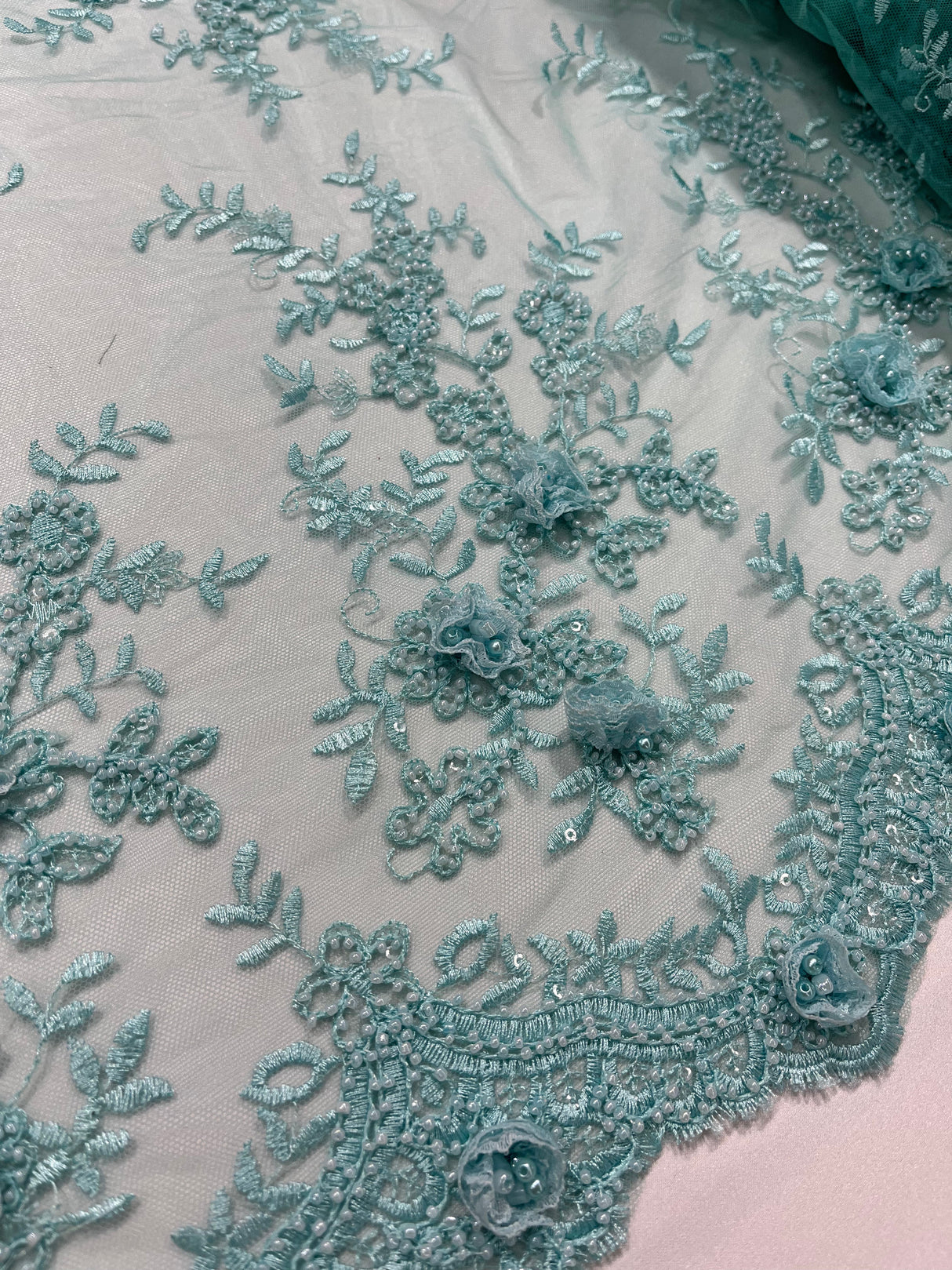 Beaded 3D Floral Lace Trimming 21" Wide