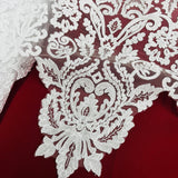 1 Yard Corded Bridal Lace Fabric Embroidered on 100% Polyester Net Mesh White