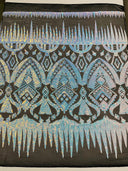 Tribal Sequin Fabric - Aqua Blue Iridescent On Black Mesh, 54" Width (1 Yard)