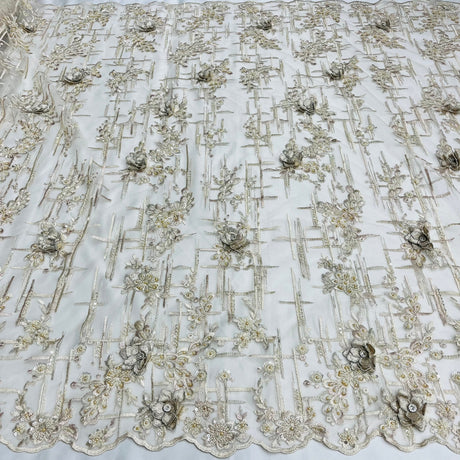 Beaded Rhinestone 3D Floral Lace