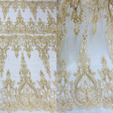 1 Yard Elegant Corded Bridal Lace Embroidered on Soft Polyester Net Mesh Fabric
