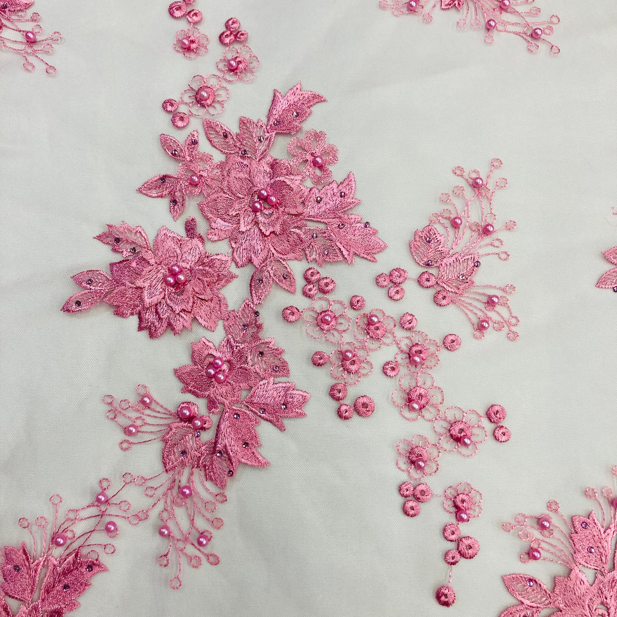 Beaded 3D Floral Lace Fabric