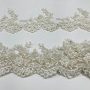Beaded & Corded Lace Trimming Polyester Fabric - Embroidered Net Mesh, 3.25" Width (1 Yard)