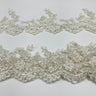 Beaded & Corded Lace Trimming Polyester Fabric - Embroidered Net Mesh, 3.25" Width (1 Yard)