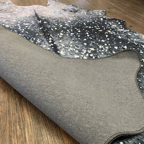 Vegan Metallic Shinny Glow Faux Hide Cowhide Area Rug Carpet - Polyester Fabric - Metallic Yellow, Patchwork Print, 5' X 7' (1 Piece)
