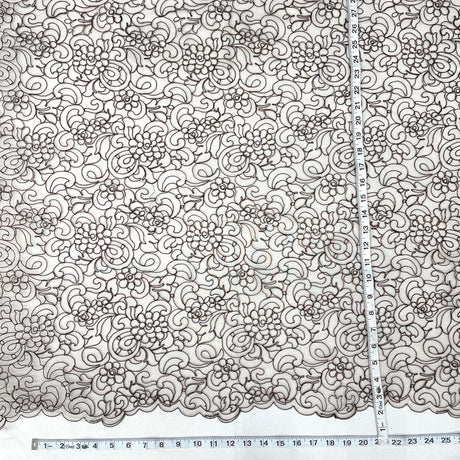 Corded Bridal Lace Fabric - Embroidered Polyester Net Mesh, 53" Width (1 Yard)