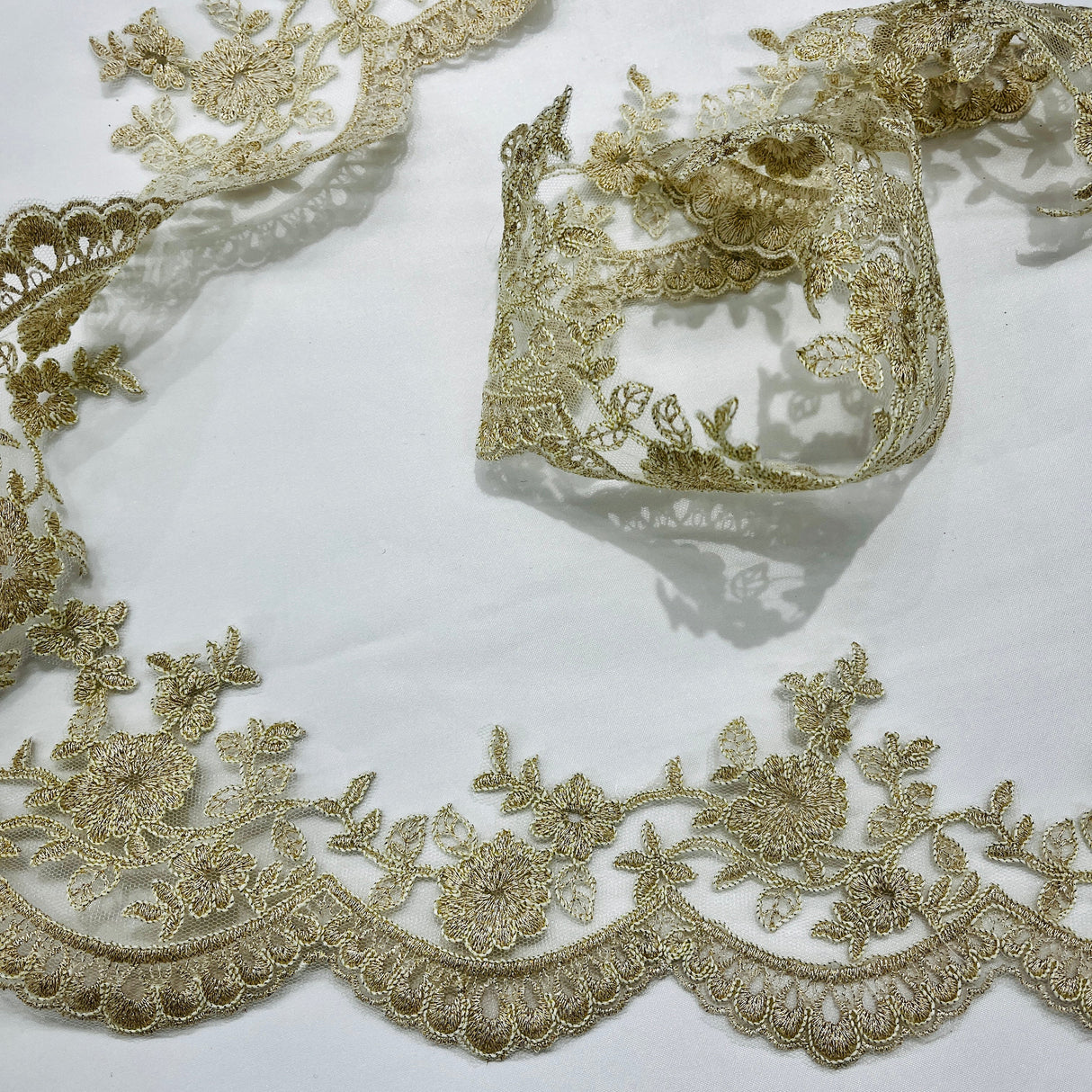 Corded Lace Trimming 3.75" Embroidered Mesh