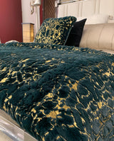 Golden Silver Metallic Faux Fur Blanket/Coverlet/Quilt Fabric - White Scattered Gold Foil, Cal King/Eastern King 104" X 93" (1 Piece)