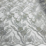 Beaded Lace Fabric on Polyester Net Mesh 50"