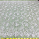 Beaded & Corded Chantilly Floral Lace Fabric - White Floral Embroidered Beaded Corded, 58" Width (3 Yards)