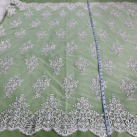 Beaded Corded Lace Fabric - Champagne, Ivory/Silver, Navy, Royal, 56" Width (1 Yard)