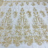 Beaded Lace Fabric Embroidered With Fuzzy Thread on 100 Percent Polyester Net Mesh - Ivory, Silver, White, Gold, 53" Width (1 Yard)