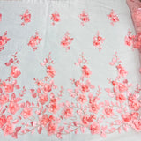 1 Yard 3D Floral Lace Fabric Embroidered on 100 Percent Polyester Soft Tulle Net Mesh White 60 inch Width