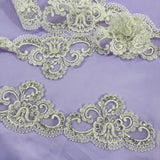 Beaded Corded Lace Trim Ivory Mesh