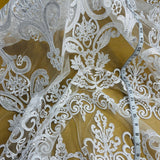 1 Yard Beaded and Corded Bridal Lace Fabric for Elegant Dresses White