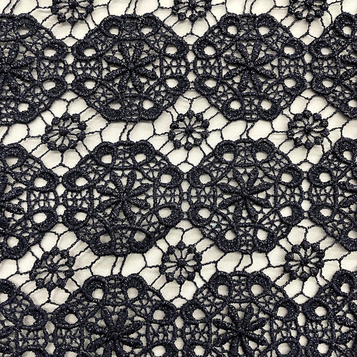 Embroidered Floral Lace Fabric Navy 45"