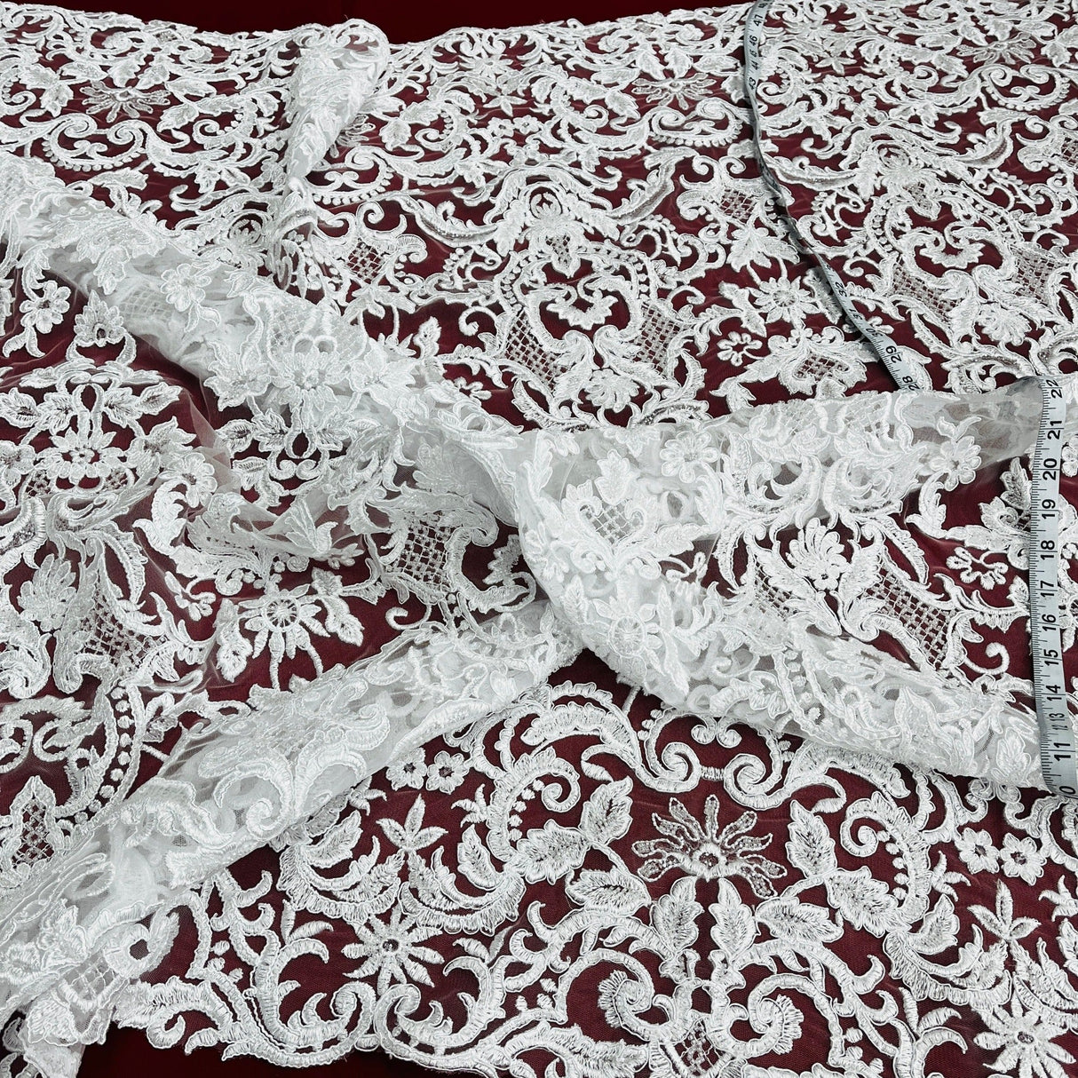 Beaded Corded Bridal Lace Fabric