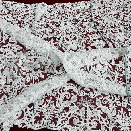 Beaded Corded Bridal Lace Fabric
