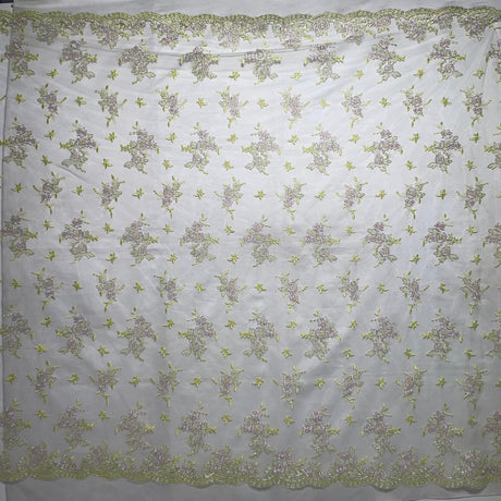 Corded Bridal Lace Fabric - Sage/Pink, Rainbow, Camel/Yellow, Silver, 51" Width (1 Yard)