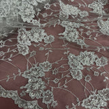 Beaded Corded Lace Fabric on Polyester Net Mesh