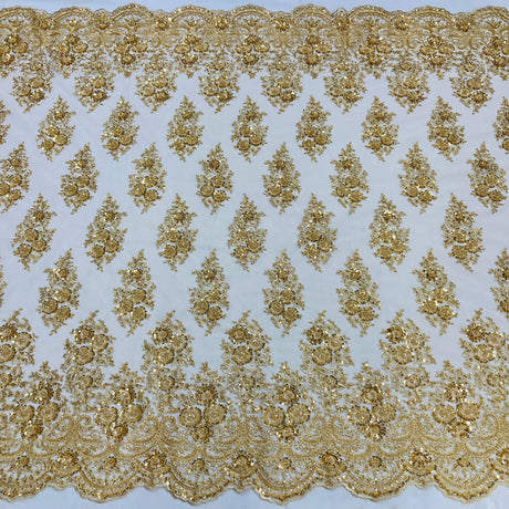 Beaded Lace Fabric on Polyester Net Mesh