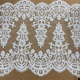 Embroidered Lace Trim White Silver