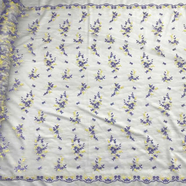 Beaded Lace Fabric on Polyester Net Mesh 54"