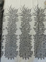 New Vegas Heavy Beaded Feather Design Embroidery Mesh Fabric - Beaded Feather Design, 11" Width, 50" Length (1 Panel)