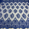 Beaded Corded Bridal Lace Polyester Fabric - Embroidered Net Mesh, Royal Blue, 53" Width (1 Yard)