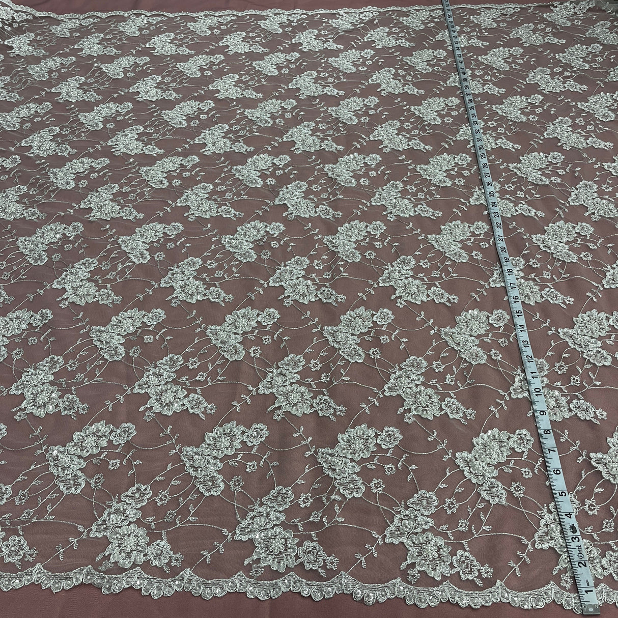 Beaded Corded Lace Fabric 100% Polyester Net Mesh 52"