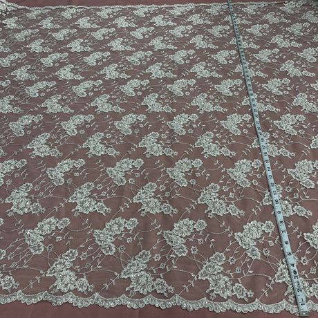 Beaded Corded Lace Fabric 100% Polyester Net Mesh 52"