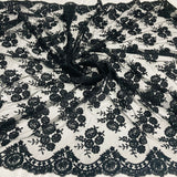 1 Yard - Corded Bridal Lace Fabric Embroidered on 100% Polyester Net Mesh - 50"