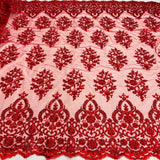 Beaded Corded Bridal Lace Polyester Fabric - Embroidered Net Mesh, Royal Blue, 53" Width (1 Yard)