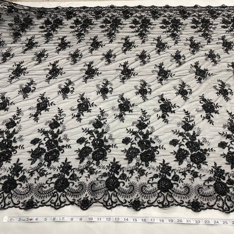 Black Beaded Sequined Lace Fabric 52"