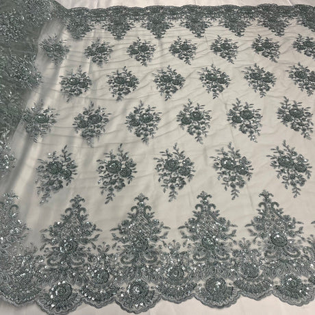 1 Yard Beaded Lace Fabric Embroidered 100 Percent Polyester Net Mesh 50 inch Width