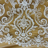 1 Yard Beaded & Sequined Lace Fabric, Ivory, Silver, and Blush