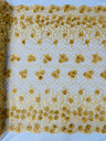 Lia 3D Floral Design Lace Fabric - Beaded Mesh, Double Scallop, 54" Width (1 Yard)