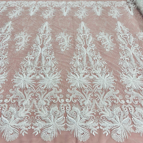 Beaded Lace Fabric Embroidered on Polyester Net Mesh