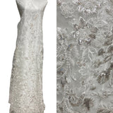 1 Yard Luxurious Beaded and Sequined Lace Fabric Embroidered on Polyester Net Mesh
