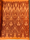 Big Sequin Damask Polyester Fabric - Damask Sequin Mesh, 54" Width (1 Yard)