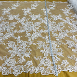 1 Yard Premium Corded Embroidered Bridal Lace Fabric for Elegant Dresses White
