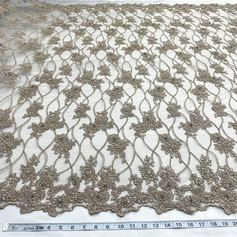 Beaded Corded Bridal Lace Fabric Nude 52"