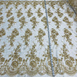 Beaded & Corded Bridal Lace Fabric - Embroidered, 100% Polyester Net Mesh, 53" Width (1 Yard)