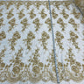 Beaded & Corded Bridal Lace Fabric - Embroidered, 100% Polyester Net Mesh, 53" Width (1 Yard)