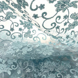 1 Yard Silver Beaded and Corded Bridal Fabric Lace Embroidered on Polyester Net Mesh for Wedding and Evening Gowns – 54"