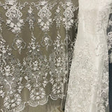 1 Yard Beaded Lace Fabric Embroidered on 100% Polyester Net Mesh