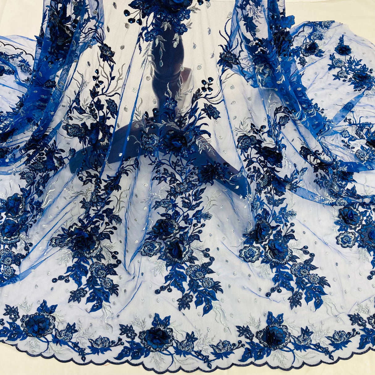 Beaded 3D Floral Lace Fabric